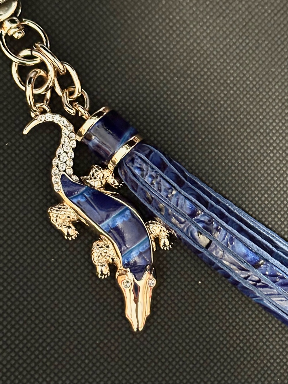 Brahmin Blue Alligator Tassel Charm with Gold Rhinestone Accents NWOT